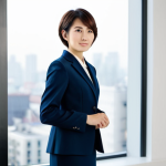 **

"A confident Japanese woman in her late 20s, with short, stylish hair, wearing a modest but fashionable business suit, standing in a modern, minimalist office. The background features soft, diffused light and blurred cityscape view through a large window. Perfect anatomy, correct proportions, natural pose, well-formed hands, proper finger count. Safe for work, appropriate content, fully clothed, professional, family-friendly, high quality, professional photography."

**