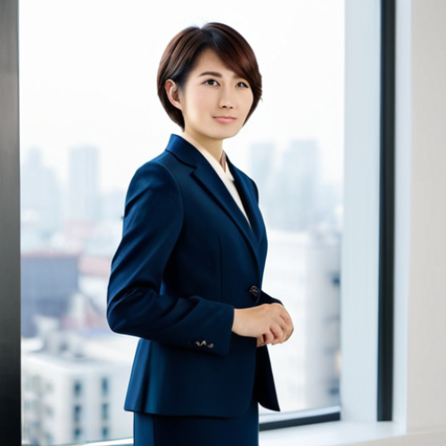 **

"A confident Japanese woman in her late 20s, with short, stylish hair, wearing a modest but fashionable business suit, standing in a modern, minimalist office. The background features soft, diffused light and blurred cityscape view through a large window. Perfect anatomy, correct proportions, natural pose, well-formed hands, proper finger count. Safe for work, appropriate content, fully clothed, professional, family-friendly, high quality, professional photography."

**