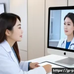 턱 지방흡입 후기 - A serene clinic consultation room featuring a young Japanese woman with natural makeup, wearing a st...