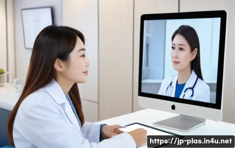 턱 지방흡입 후기 - A serene clinic consultation room featuring a young Japanese woman with natural makeup, wearing a st...
