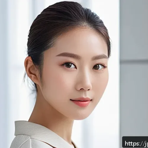 피부 미백 성형 효과 - A close-up portrait of a young Japanese woman with flawless, radiant skin glowing from within, showc...